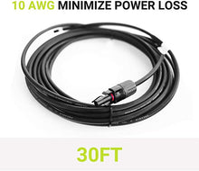 Load image into Gallery viewer, Pair of 30 ft. 10AWG (6mm² ) Black Solar Extension Cables with Male/Female Solar Panel Connectors Weatherproof for PV Outdoor Use