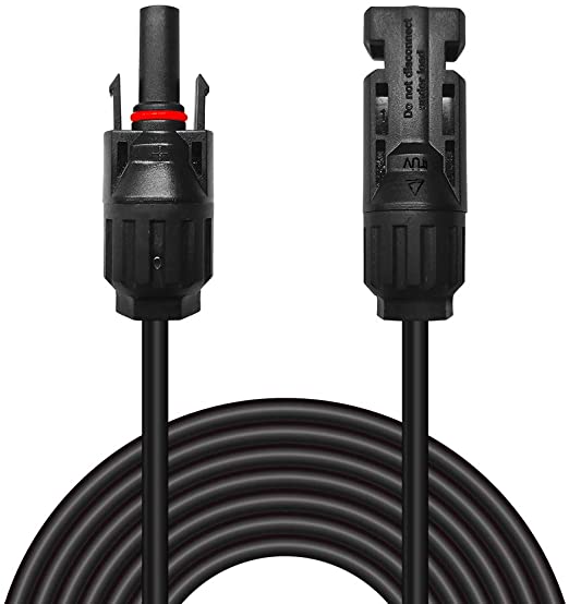 30 ft. 10AWG (6mm² ) Pair of Black Solar Extension Cables with Male/Female Solar Panel Connectors Weatherproof for PV Outdoor Use